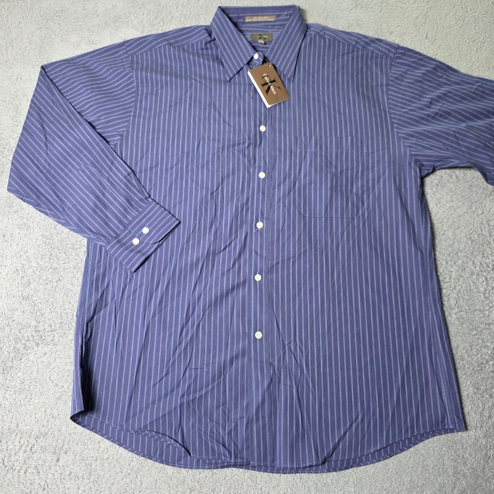 Calvin Klein Mens 16 32/33 Dress Shirt Blue Pinstripe Cotton K71F46-P40